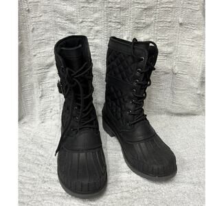 Black Quilted Lace-Up Women's Boots